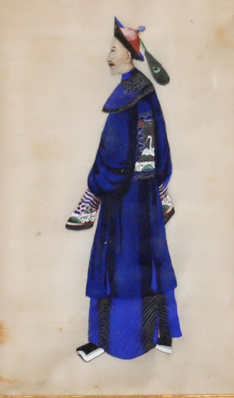 Fina acuarela de la 19th Century Chinese school - Retrato de un cortesano masculino - Art de Unknown
