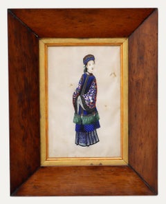 Aquarelle de l'école chinoise du 19e siècle - Portrait d'une courtisane féminine