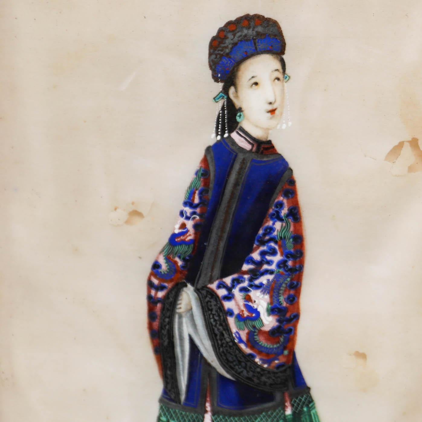 Fine 19th Century Chinese School Watercolour - Portrait of a Female Courtier For Sale 2