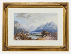 Framed Late 19th Century Watercolour - Fishing with a Mountain View