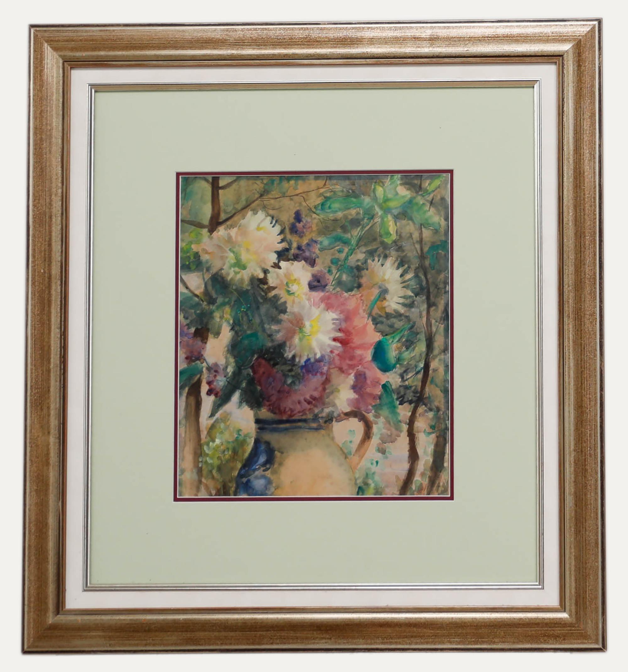 Unknown Still-Life - French School Mid 20th Century Watercolour - Still Life, Dahlias in a Jug