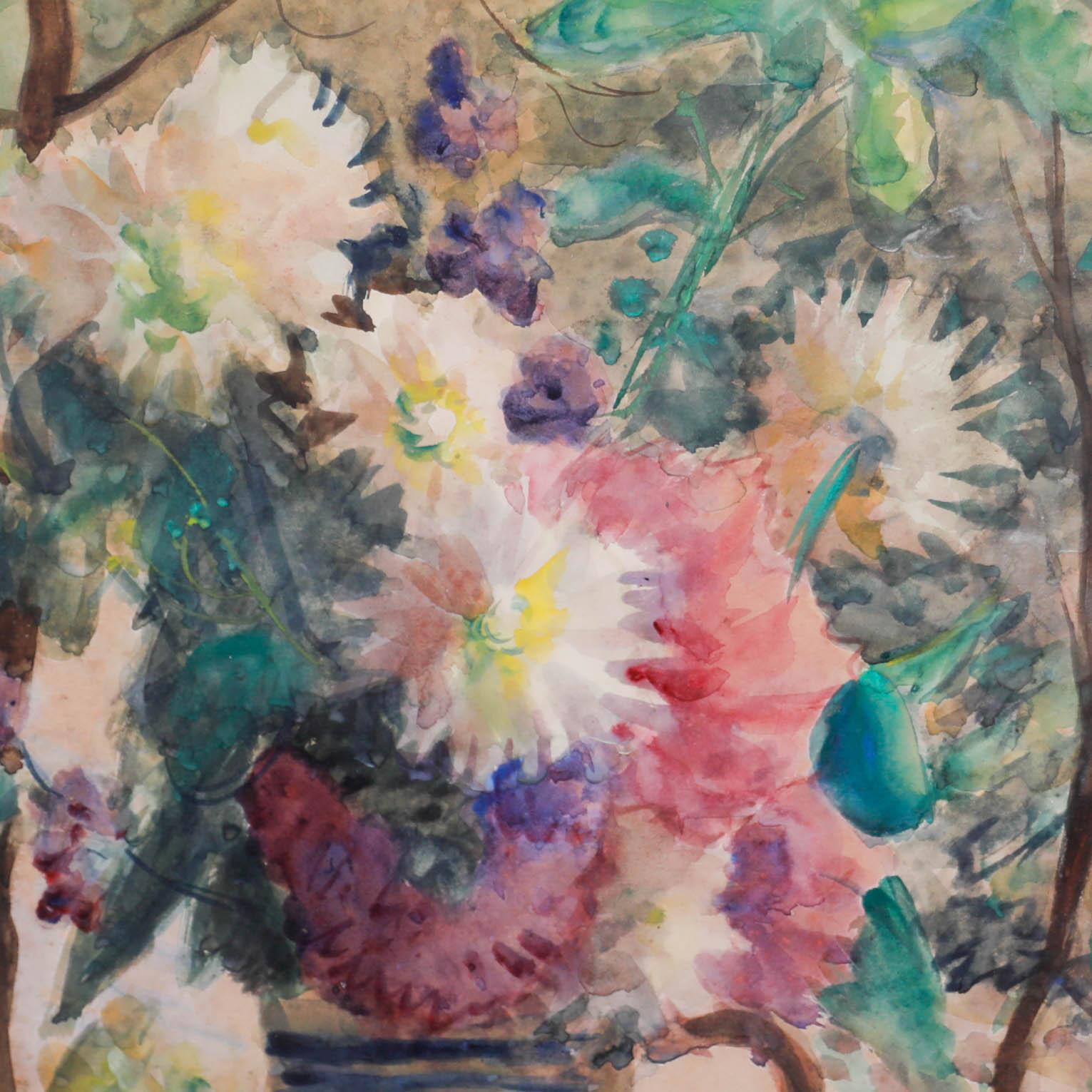 Still life of flowers. Presented in a gilt frame and white slip, under glazing. Unsigned. On paper. 