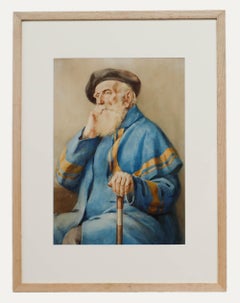 Continental School  19th Century Watercolour - Old Man with A Beret