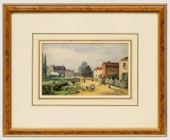 Late 19th Century Watercolour - Sheep by the Village Green