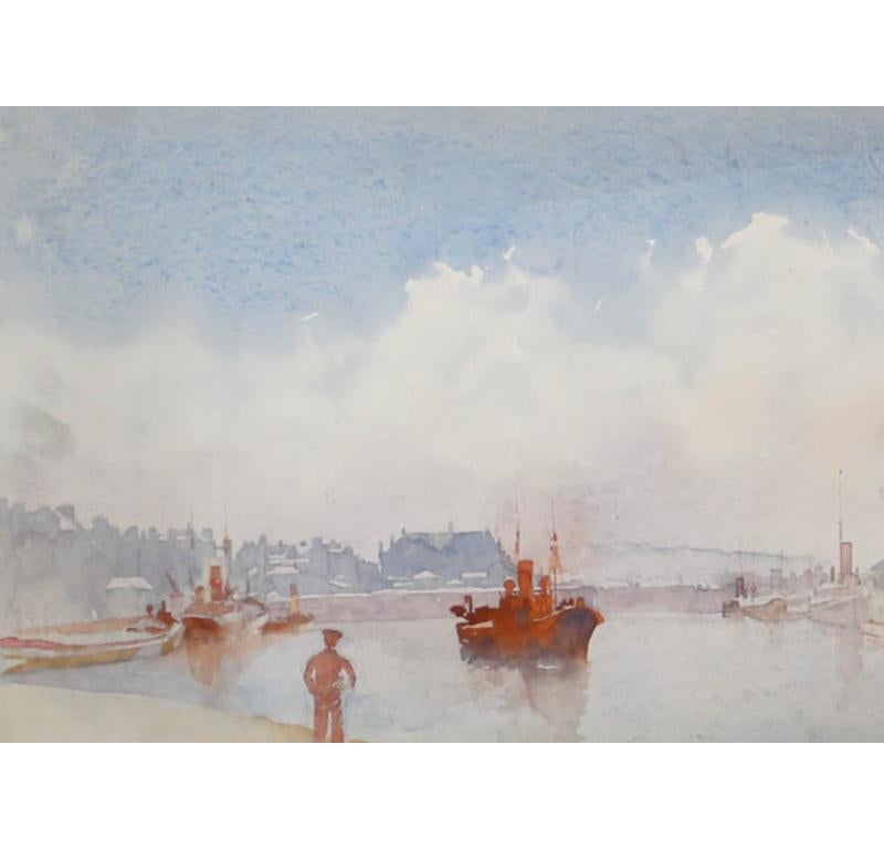 Aquarelle du milieu du 20e siècle encadrée - Sailor on the Shore - Art de Unknown