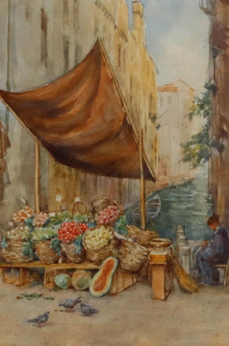 Aquarelle de l'école italienne du début du 20e siècle - Marché du canal de Venise - Art de Unknown
