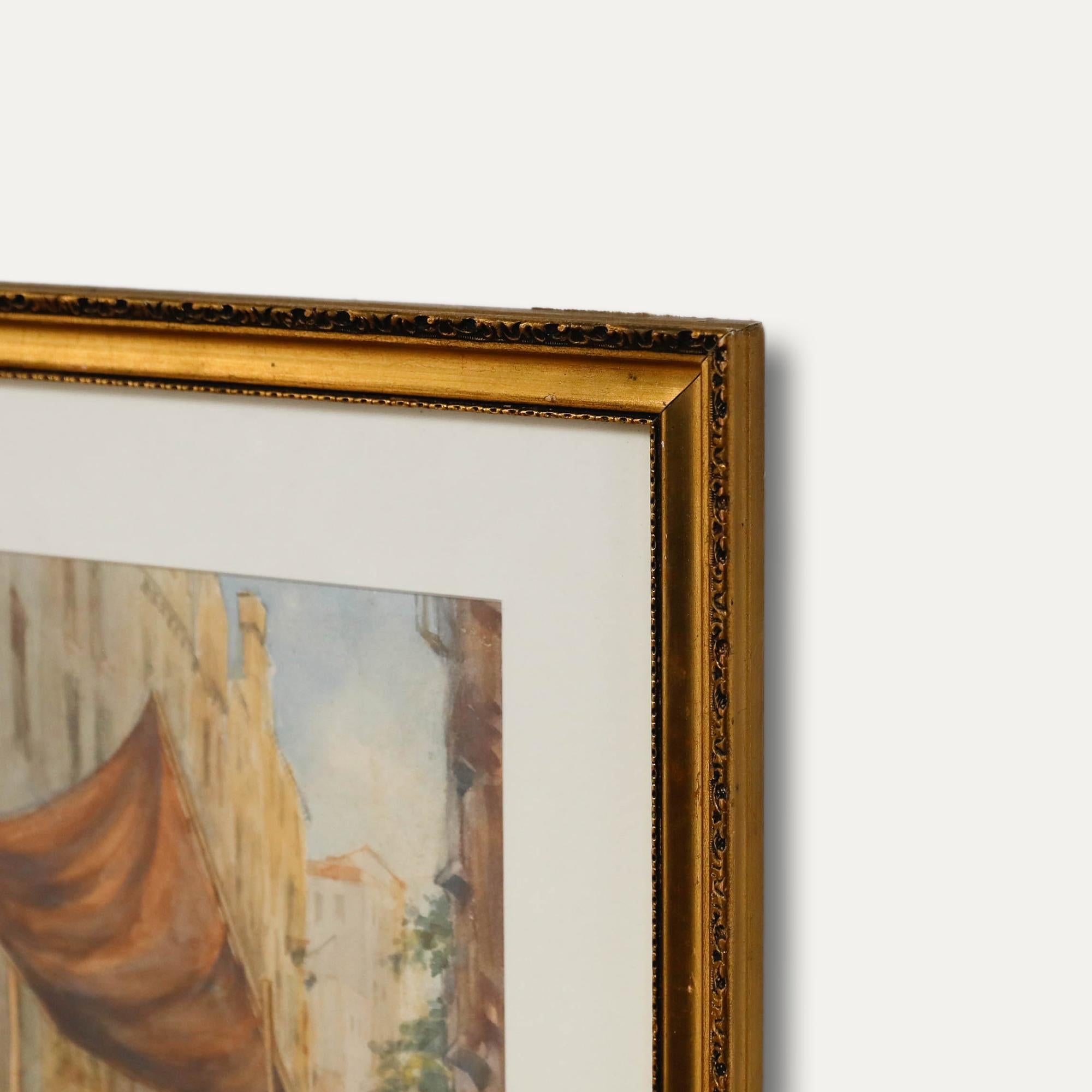 Aquarelle de l'école italienne du début du 20e siècle - Marché du canal de Venise en vente 1