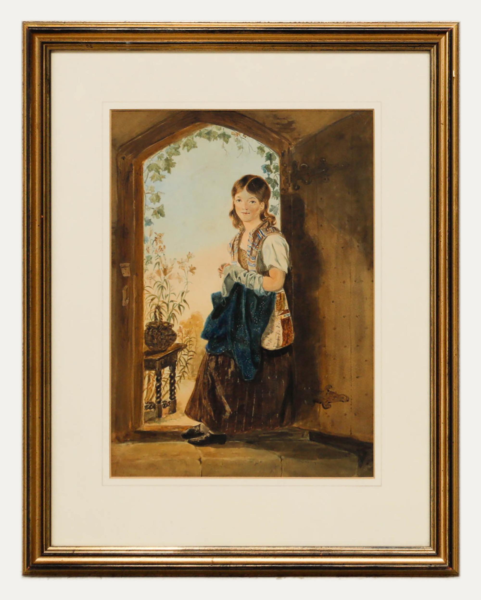 Unknown Portrait - English School 19th Century Watercolour - Girl in the Doorway