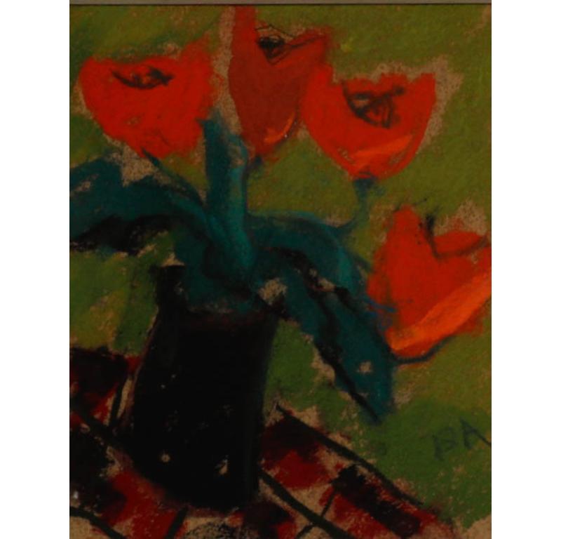 Bertil Andersson - Schwedische Schule Mitte des 20. Jahrhunderts Pastell, rote Tulpen – Art von Unknown