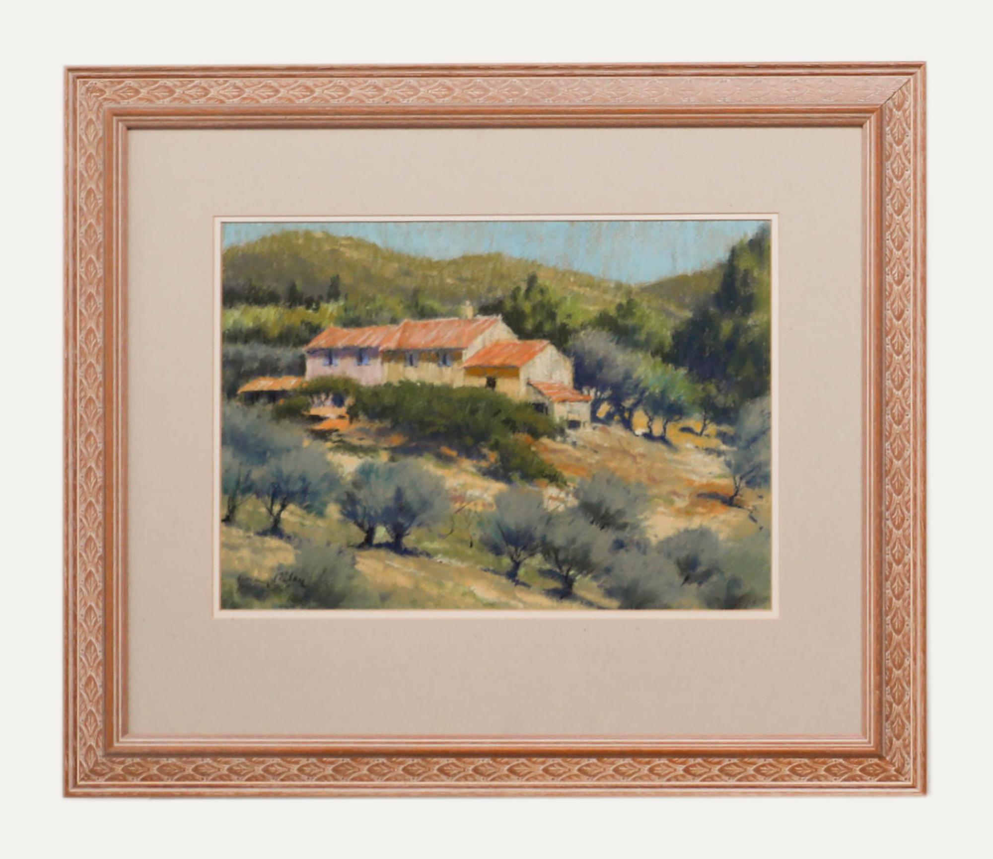 Harry Riley RI - Encadré Pastel du milieu du 20e siècle, une ferme près de Bandol
