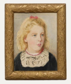 E. Taylor - Acuarela enmarcada de finales del siglo XIX, Niña con collar de coral