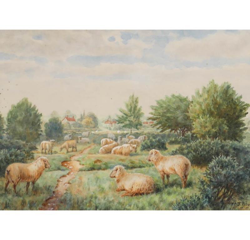 Henry J. Rhodes - Framed Late 19th Century Watercolour, Sheep on Mitcham Common - Art by Unknown