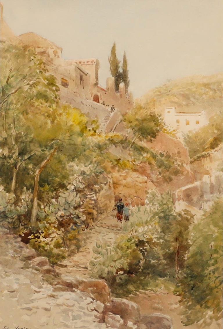 John Varley Jnr (1850-1933) - Acuarela de finales del siglo XIX, Carretera en Sicilia en venta 1