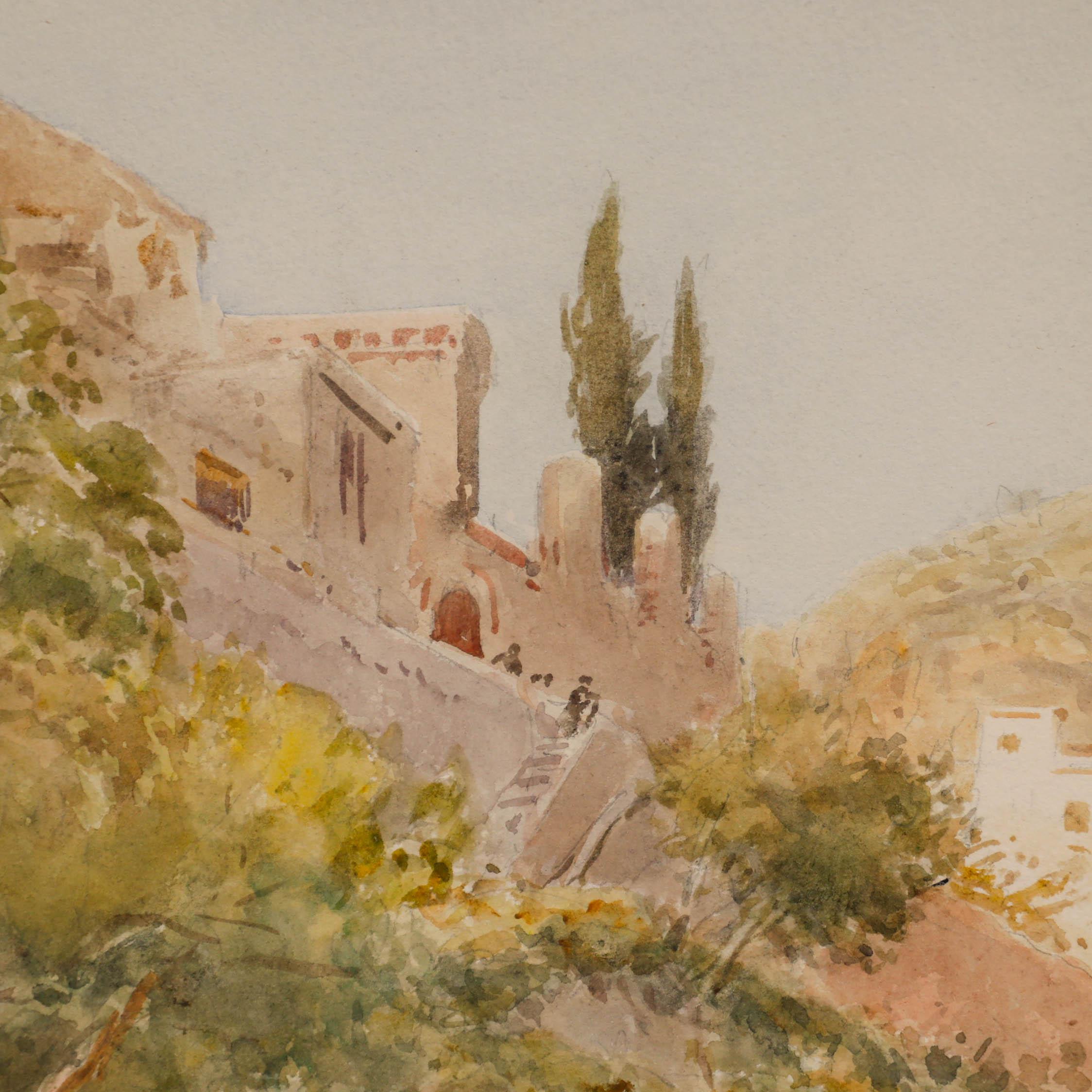 John Varley Jnr (1850-1933) - Acuarela de finales del siglo XIX, Carretera en Sicilia en venta 3