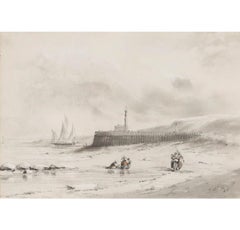 John W. Carmichael (1800-1868) - Graphite Drawing, Mussel Pickers on the Shore