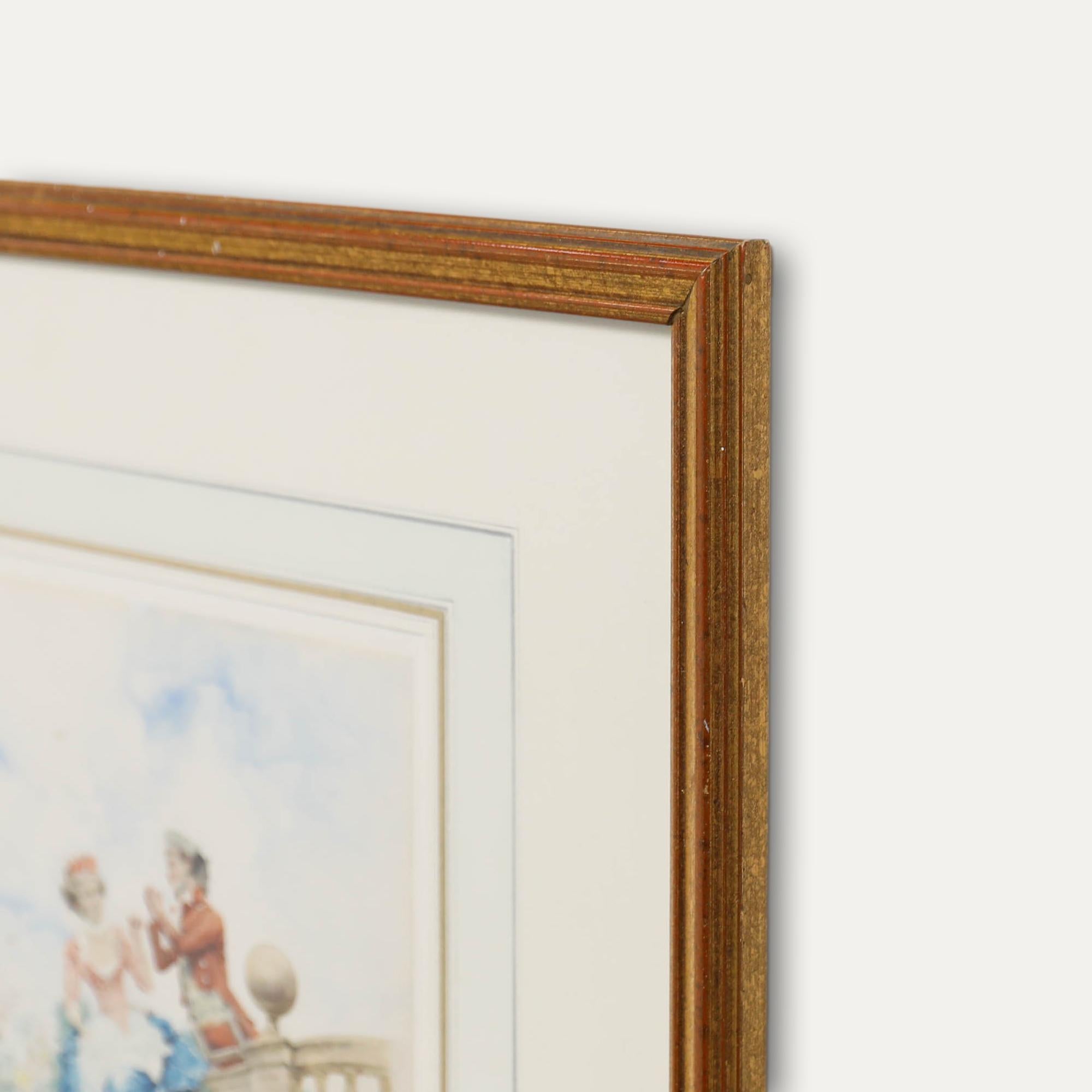 Oreste Cortazzo (1836-1910) - Aquarelle française du 19e siècle, Une Tryste de jardin en vente 1