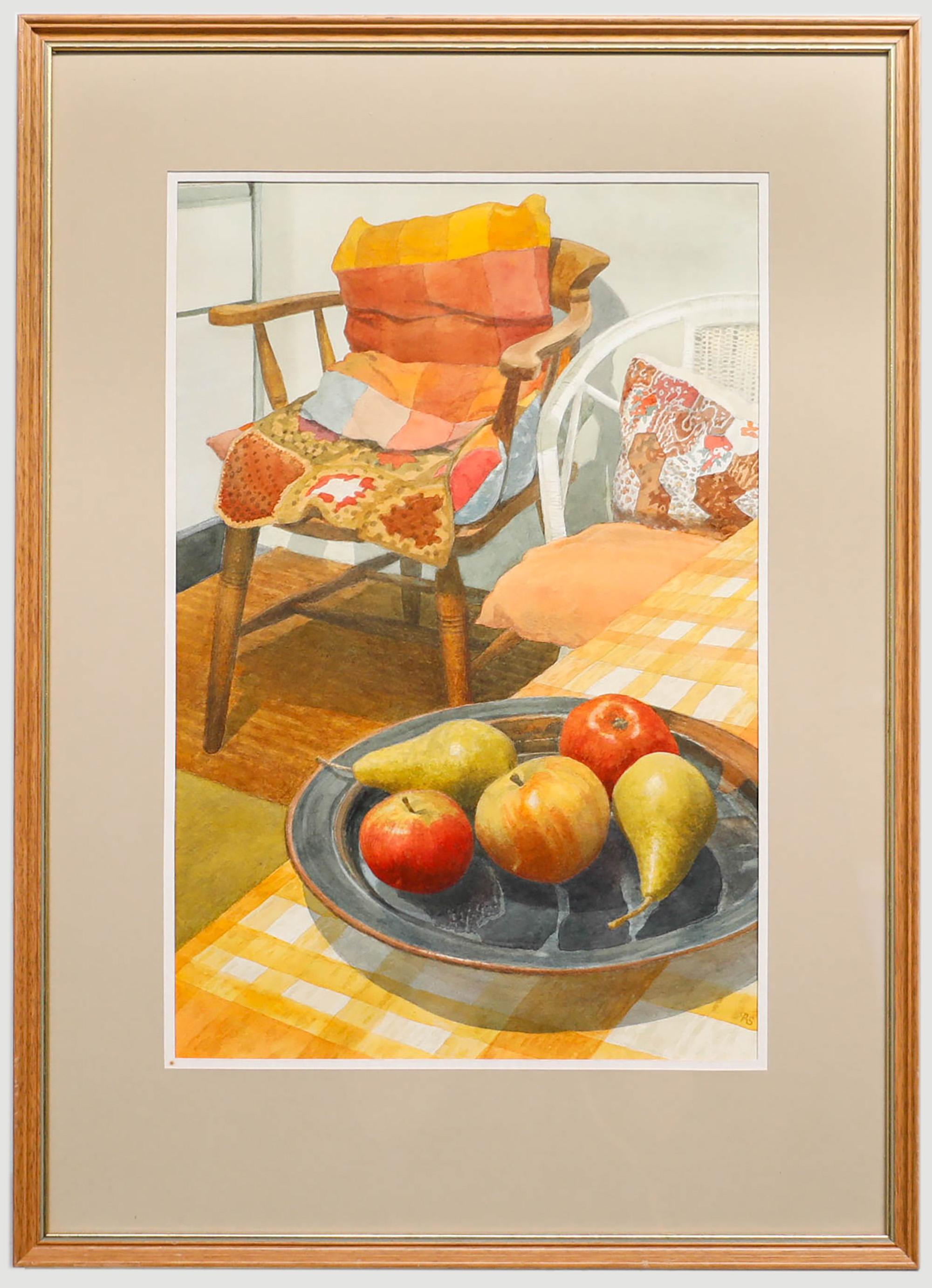 Unknown Interior Art - Robert Sawyers (1923-2002) - 20th Century Watercolour, Fruit on Gingham