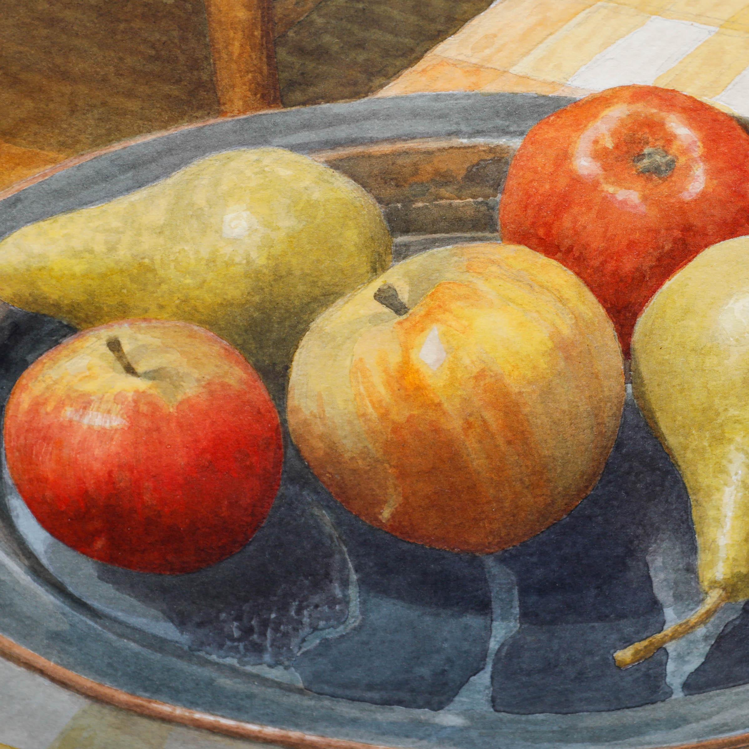 Robert Sawyers (1923-2002) - 20th Century Watercolour, Fruit on Gingham For Sale 1