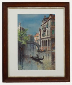 Antique A. Vivian - Framed Late 19th Century Watercolour, Venetian Waterway with Gondola
