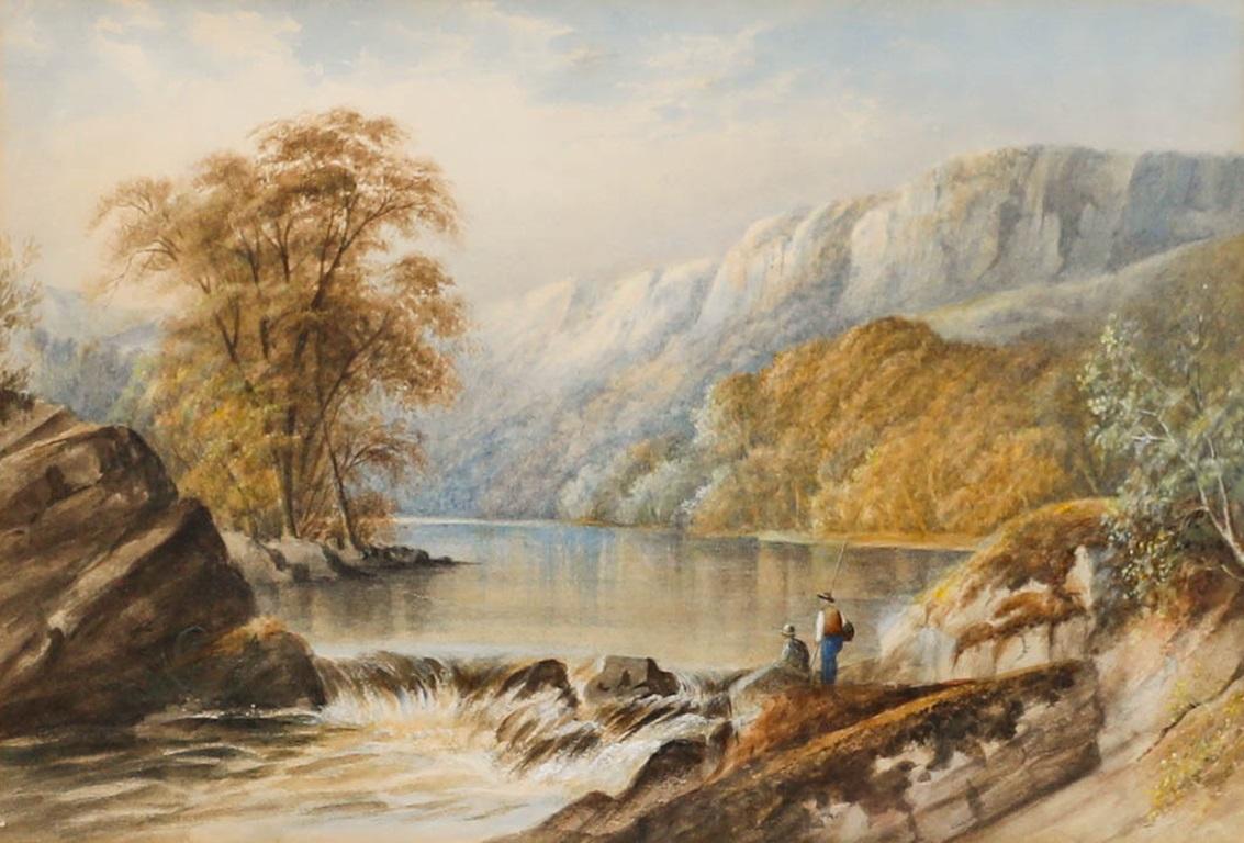 Attribut. Cornelius Pearson (1805-1891) - Aquarell, Zwei Fischer von einem Weir – Art von Unknown