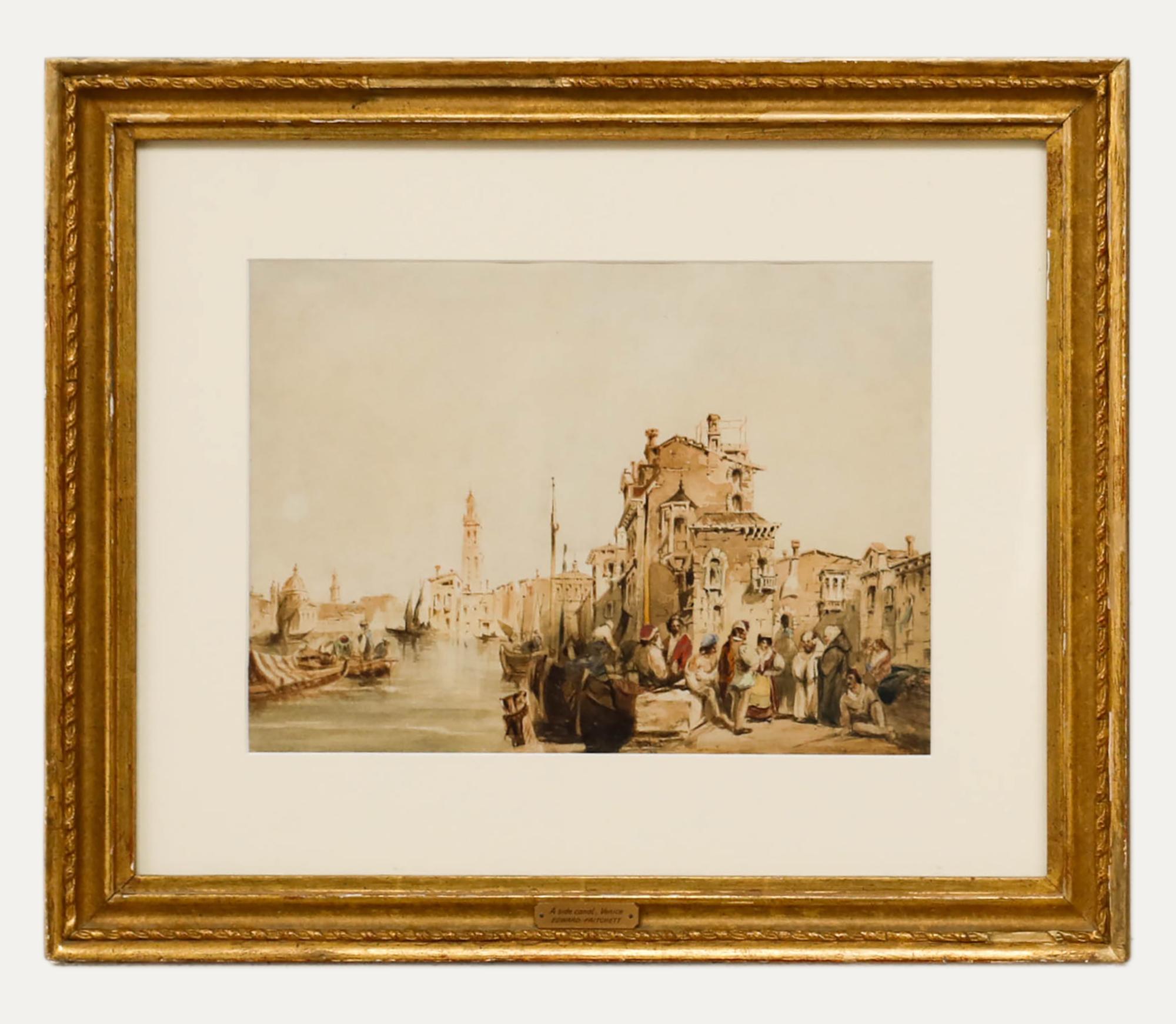 Attribué. Edward Pritchett (1808-1894), aquarelle, un canal latéral de Venise