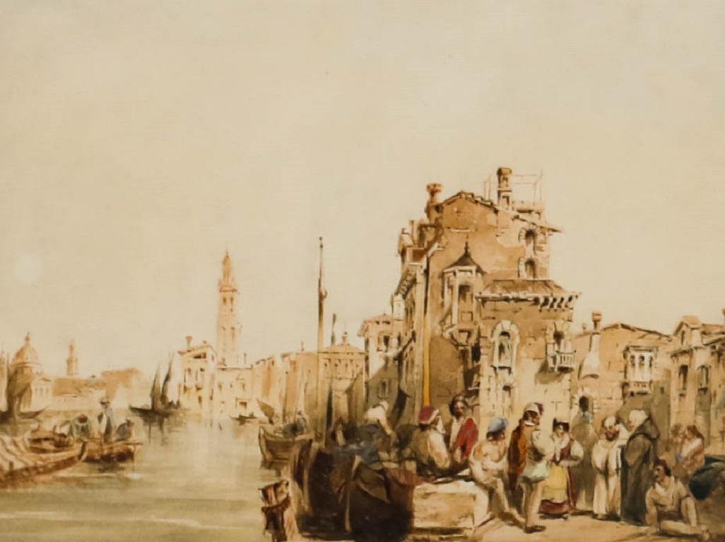 Attribuire. Edward Pritchett (1808-1894) - Acquerello, Un canale laterale di Venezia - Art di Unknown