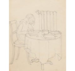Brynhild Parker (1907-1987) - Graphite Drawing, Young Girl Drawing at a Table