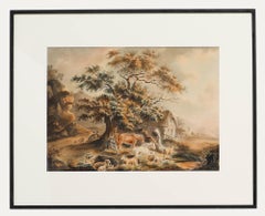 Cercle de Peters Le Cave (fl.1769-1816) - Aquarelle, Un fermier et son bétail