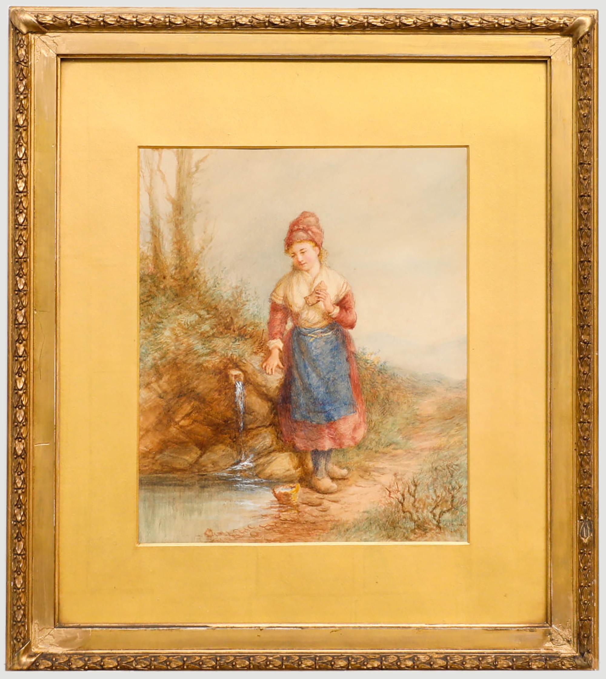 Unknown Portrait - Edith Hume (1843-1906) - 1870 Watercolour, Fisherwoman Collecting Water