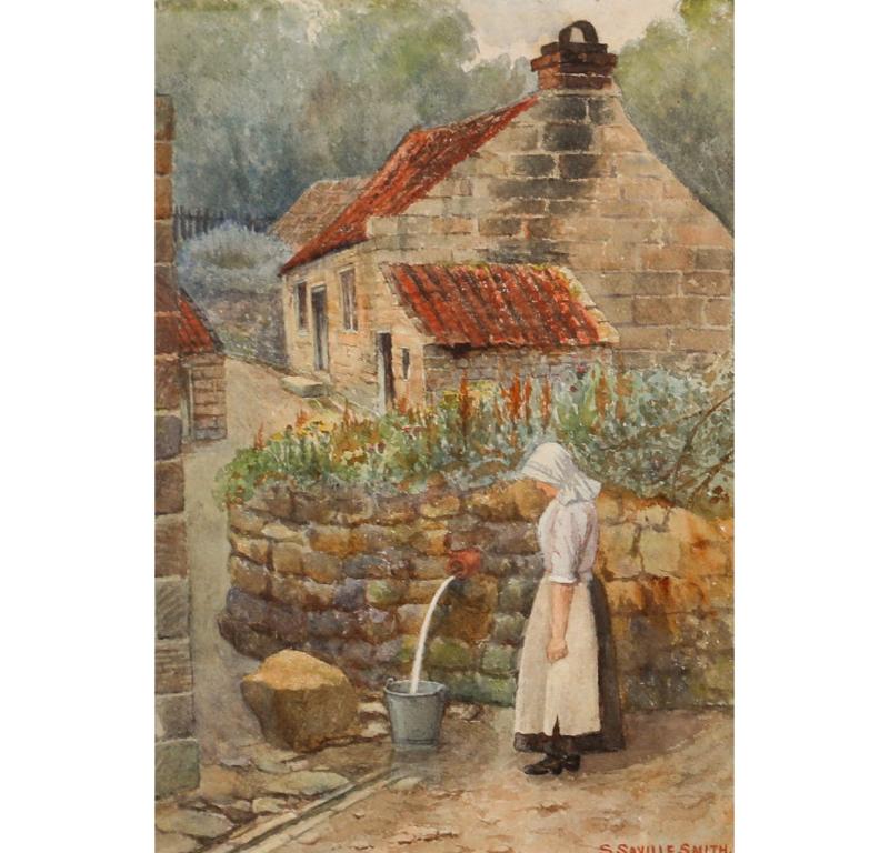 S. Saville Smith - Acuarela enmarcada de finales del siglo XIX, Fetching Water - Art de Unknown
