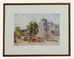 William Henry Pigott (1810-1901) - Watercolour, Cattle Market At Newark Castle