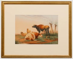 Frederick E. Valter (1860-1930) - Framed Watercolour, Livestock in a Landscape