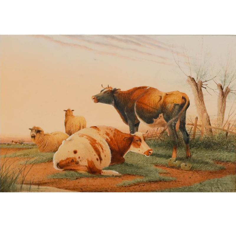 Frederick E. Valter (1860-1930) - Aquarelle encadrée, Visons dans un paysage - Art de Unknown