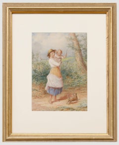 Henry E Hobson (fl. 1857-1866) - Framed Watercolour, Playing Fetch