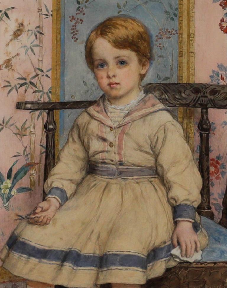 John Callington Moore (1829-1880) - Acuarela del siglo XIX, Niño victoriano en venta 1