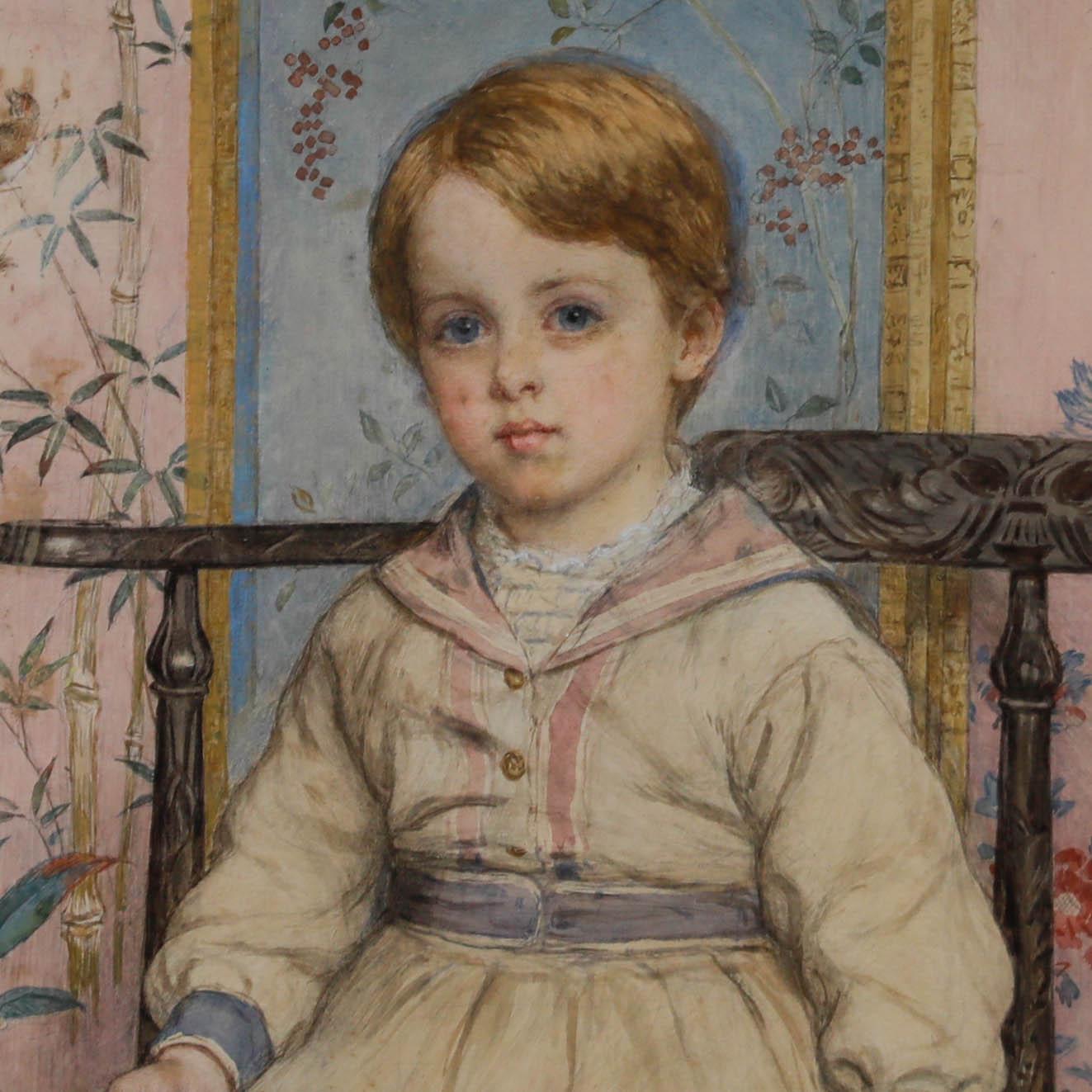 John Callington Moore (1829-1880) - Acuarela del siglo XIX, Niño victoriano en venta 3