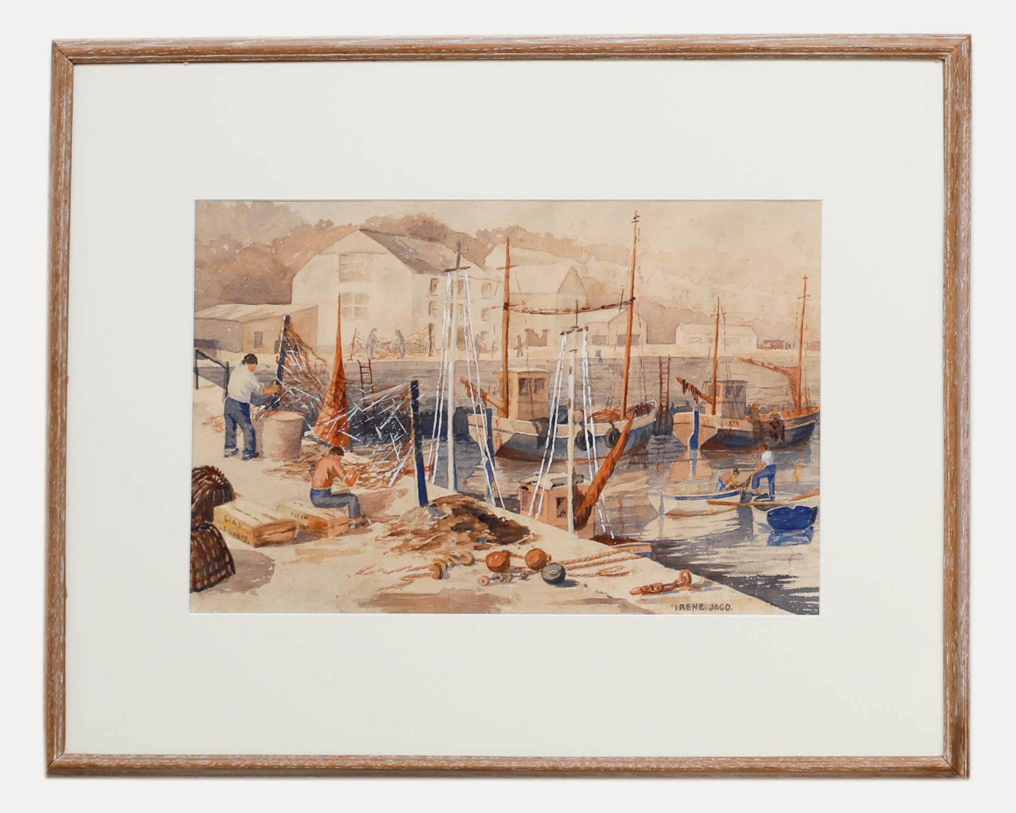 Irene Jago - Framed Mid 20th Century Watercolour, Mending the Nets