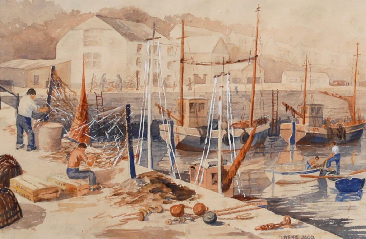 Irene Jago - Aquarelle du milieu du 20e siècle encadrée, marquant les filets - Art de Unknown
