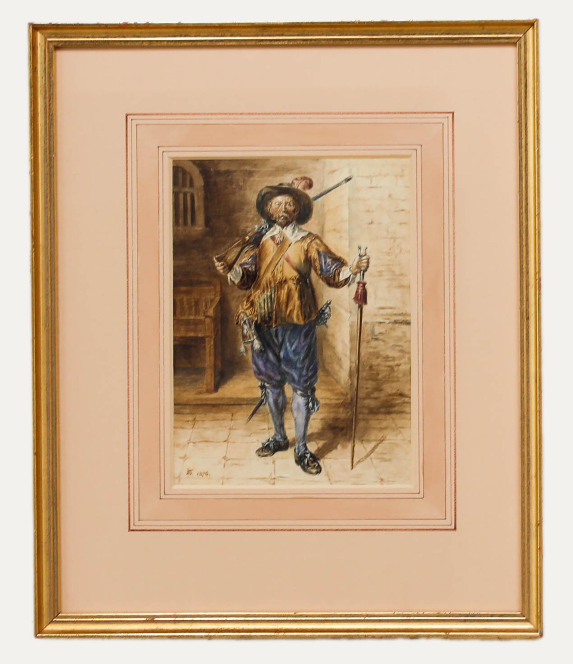 John R. Ballantyne (1815-1897) - Acuarela enmarcada, El arcabucero