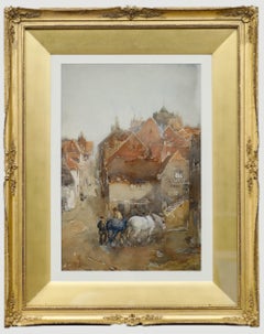 John Terris R.S.W (1865-1914) - Framed Watercolour, Street Scene with Horses