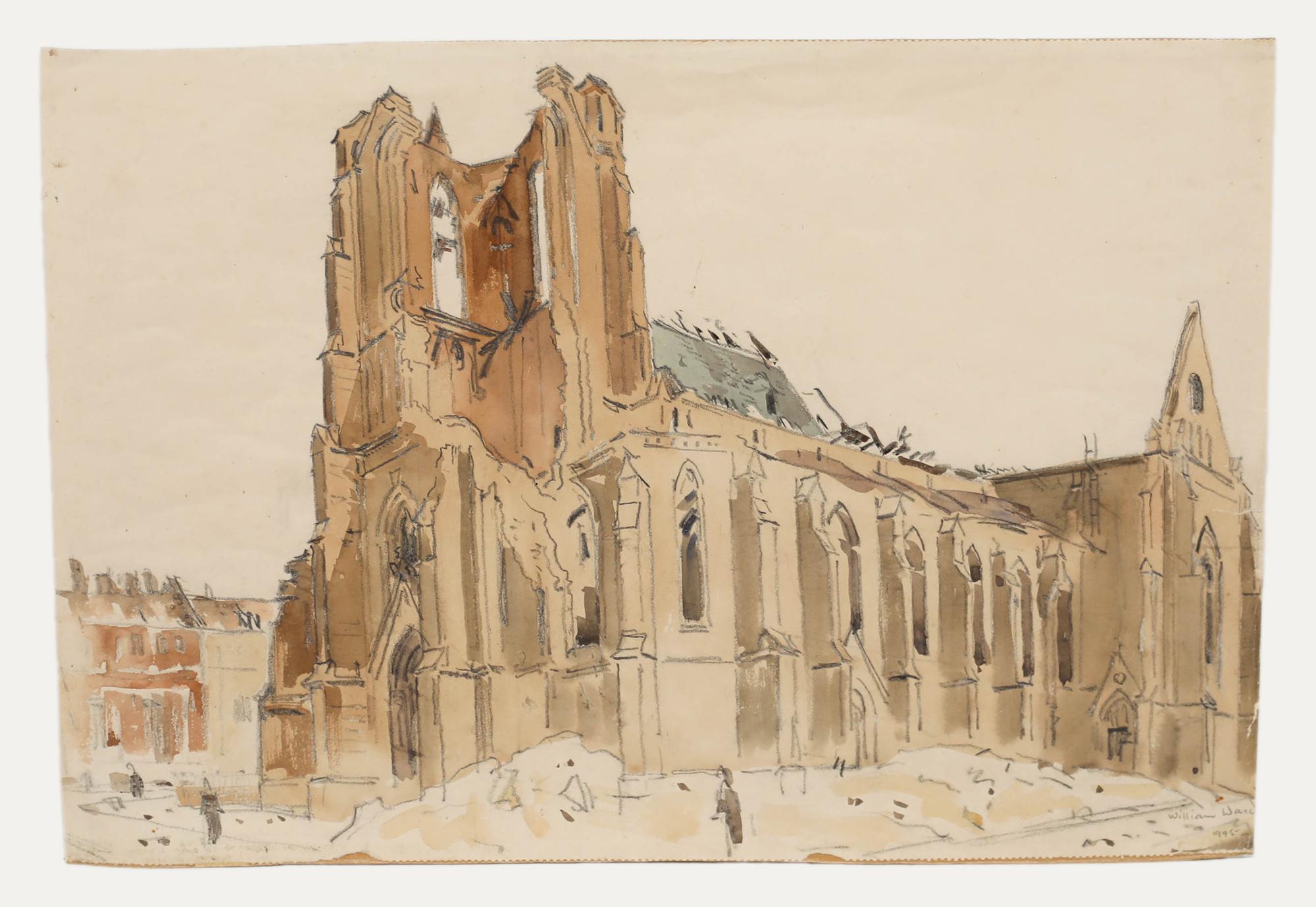 William Williams (1908-1982) - 1945 Acquerello, Liebfrauenkirche, Dusseldorf - Art di Unknown