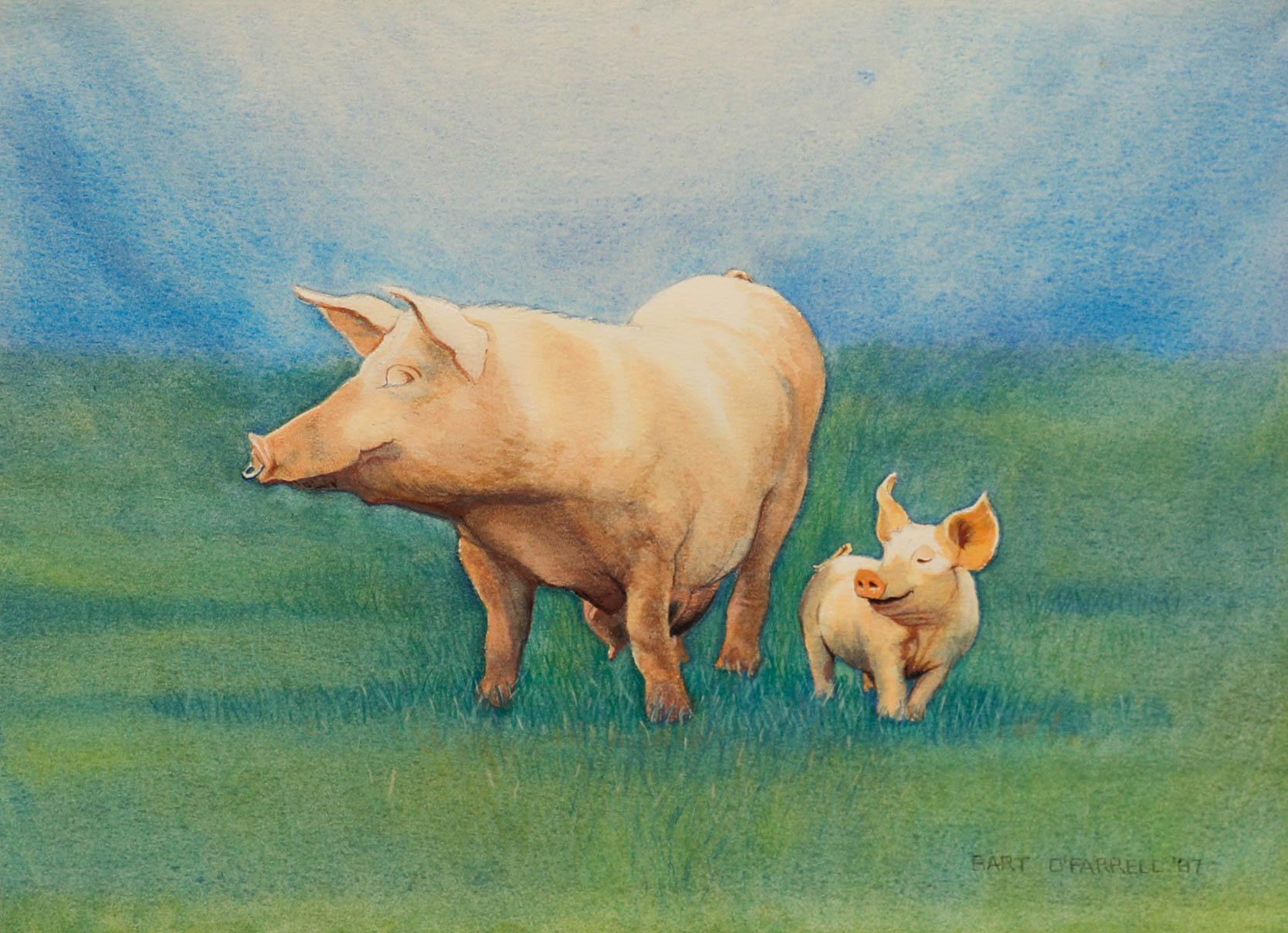 Unknown Landscape Art – John Chapman - Gerahmte pastellfarbene Flusslandschaft des 20. Jahrhunderts