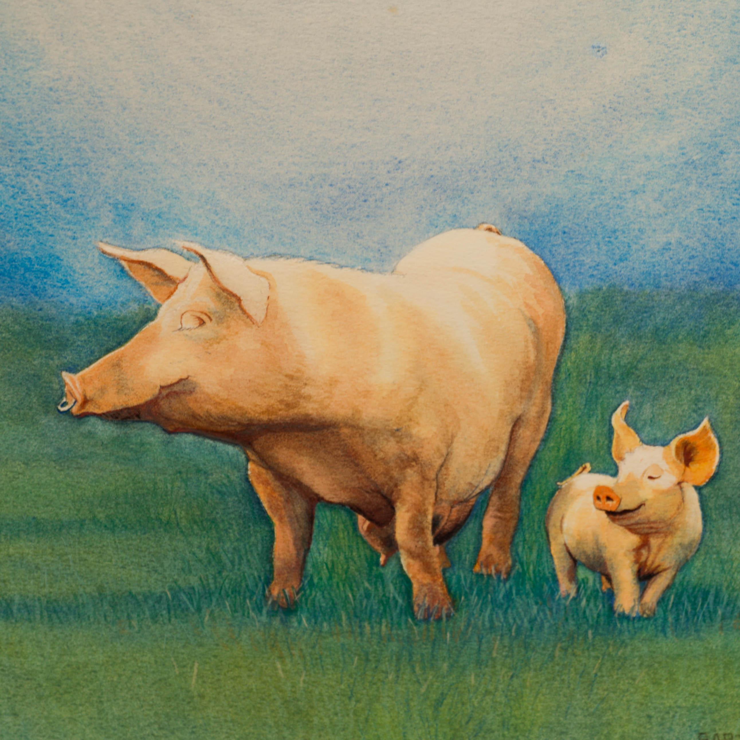 Landschaft in Pastell. Signiert unten rechts und datiert '95. Elegant montiert in einem großen Eichenrahmen. Auf dem Papier.