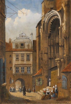 Dopo Samuel Prout - Acquerello incorniciato della fine del XIX secolo, Chiesa di Thein, Praga