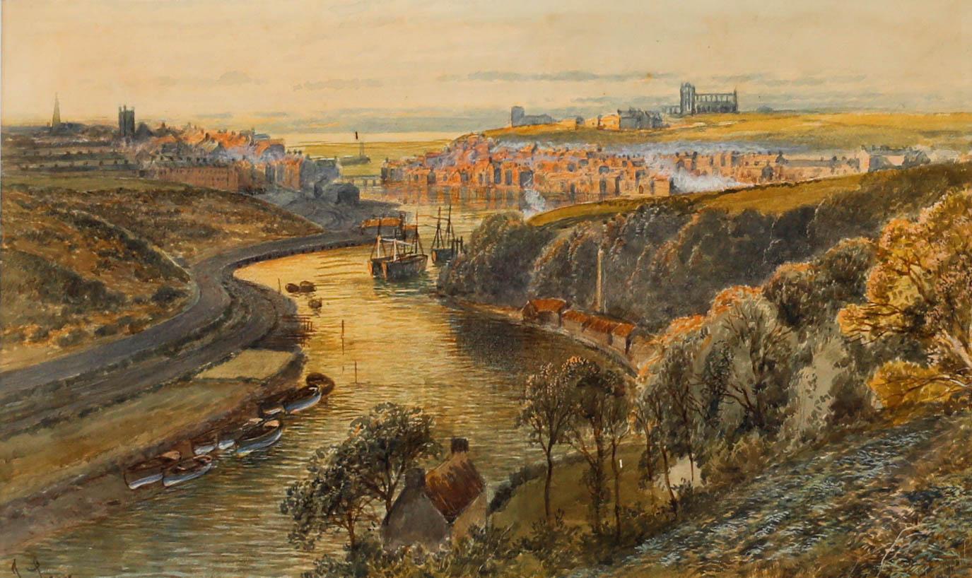John C. Syer (1844-1912) - Gerahmtes Aquarell, Blick in die Whitby Abbey – Art von John Syer