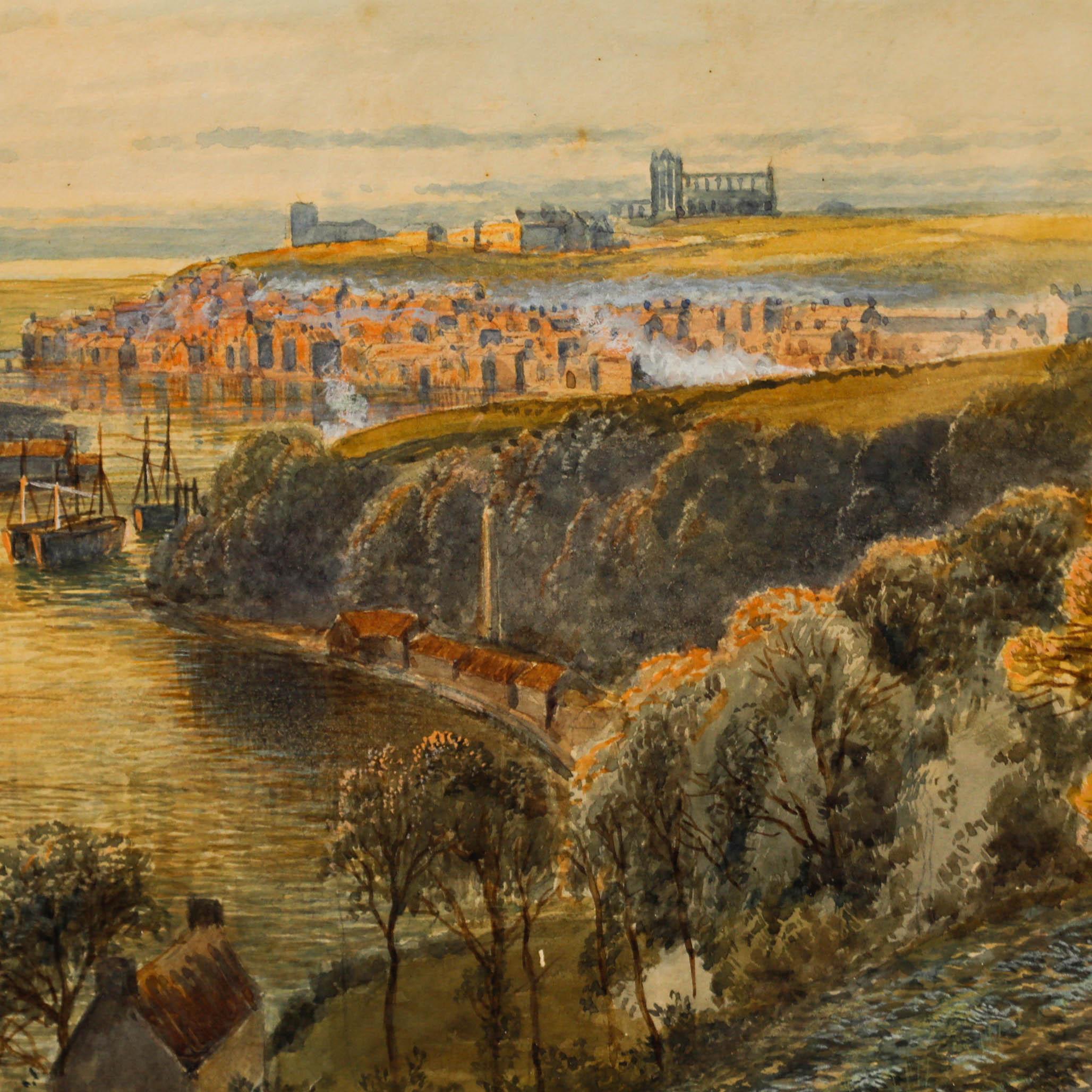 Ein Original-Aquarell des britischen Künstlers John C. Syer (1844-1912). Blick in Richtung Whitby Abbey. Gut präsentiert in einem Holzrahmen und weißem Passepartout. Signiert 'J. Syer