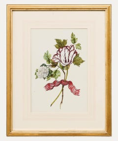 Antique 19th Century Watercolour - Parrot Tulip Posy