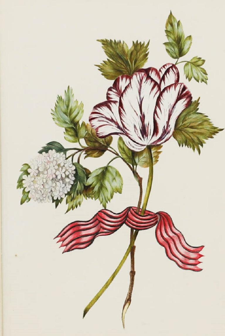 Aquarell des 19. Jahrhunderts – Papagei-Tulpen Posy – Art von Unknown