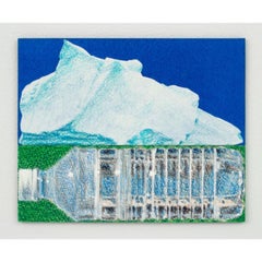 Pittura Iceberg e Bottiglia in acrilico, matita colorata e acquerello su carta, 2021