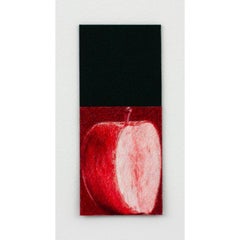 Apple and Green Square Painting in Acrylic & Colored Pencil on Paper, 2023